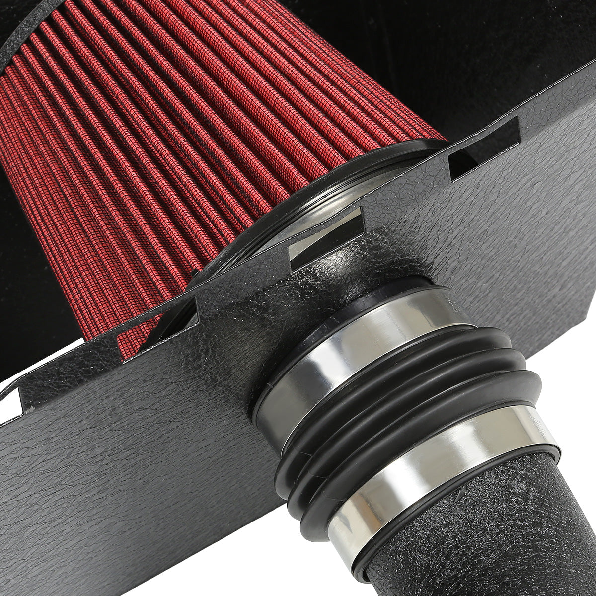 FILTRO DE AIRE ALTO FLUJO HEAT SHIELD - 09-14 DODGE RAM 5.7 HEMI - ALUMINUM PIPING - WRINKLE FINISH - BLACK