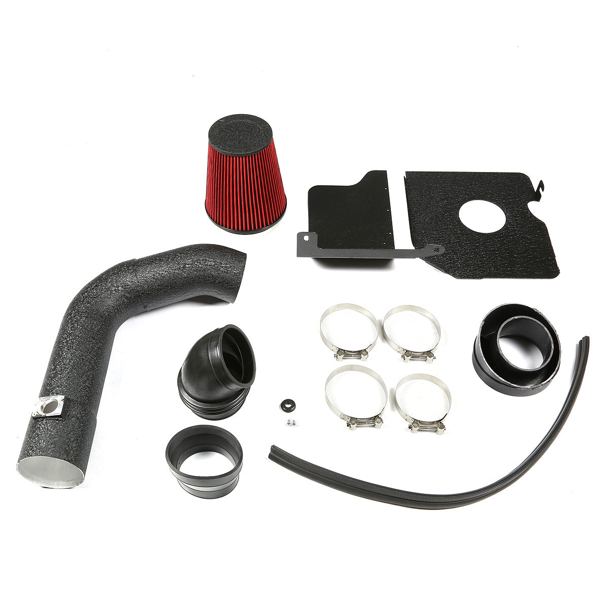 FILTRO DE AIRE ALTO FLUJO HEAT SHIELD - 04-05 CHEVY SILVERADO 2500 HD, 3500, GMC SIERRA 2500 HD, 3500 - FITS MODELS WITH EXTENDED, STANDARD, CREW CAB 6.6L V8 DIESEL ENGINE ONLY - ALUMINUM PIPING - WRINKLE FINISH - BLACK