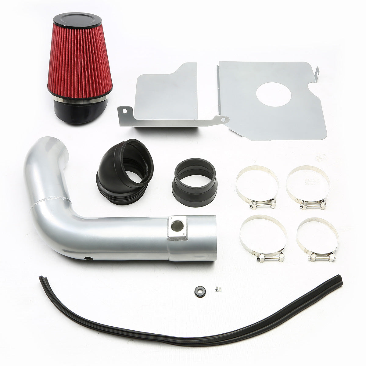 FILTRO DE AIRE ALTO FLUJO HEAT SHIELD - 04-05 CHEVY SILVERADO 2500 HD, 3500, GMC SIERRA 2500 HD, 3500 - FITS MODELS WITH EXTENDED, STANDARD, CREW CAB 6.6L V8 DIESEL ENGINE ONLY - ALUMINUM PIPING - SILVER