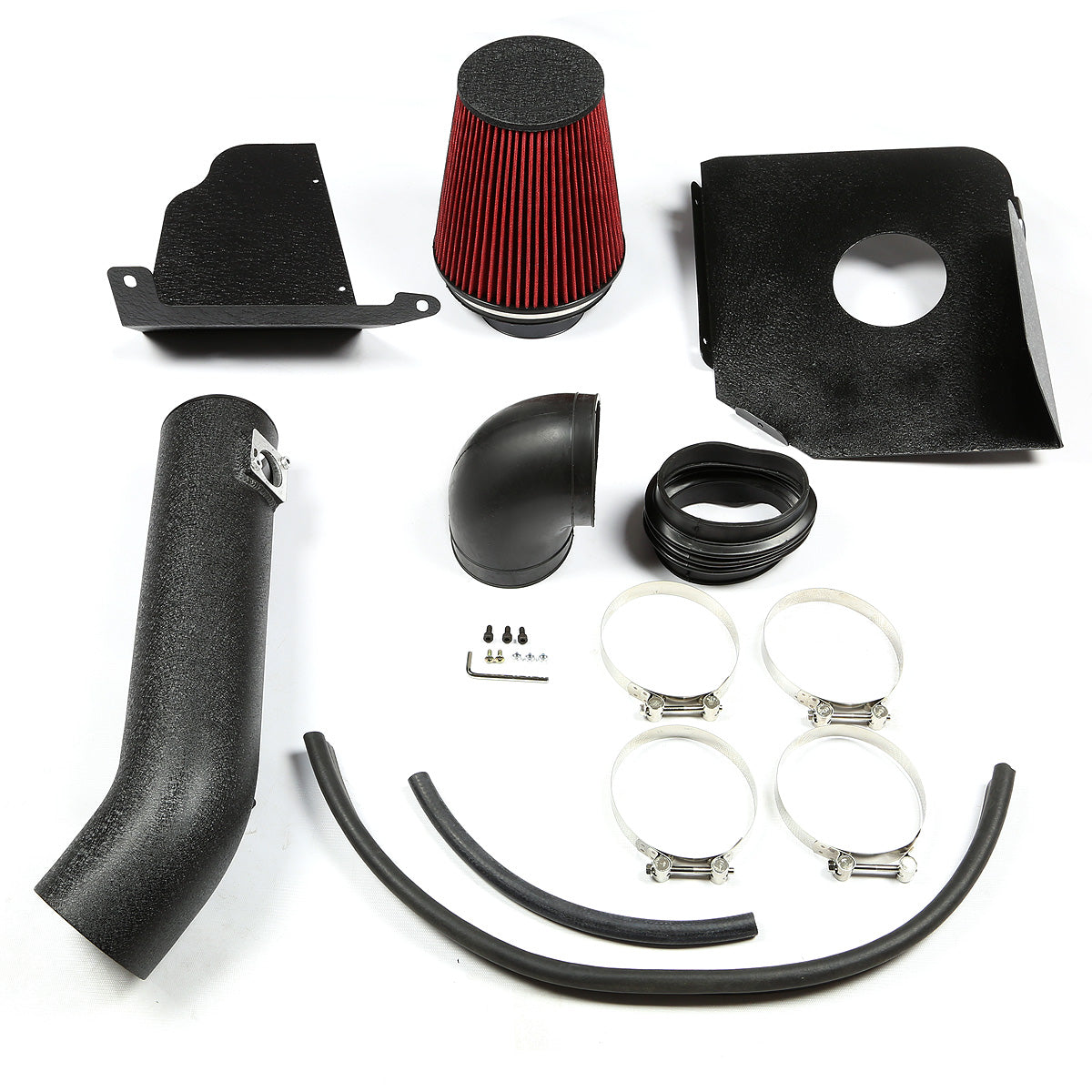 FILTRO DE AIRE ALTO FLUJO HEAT SHIELD - 09-14 CHEVROLET / GMC YUKON / SILVERADO / SIERRA / AVALANCHE V8 - ALUMINUM PIPING - WRINKLE FINISH - BLACK