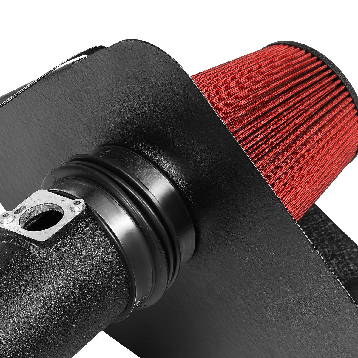FILTRO DE AIRE ALTO FLUJO HEAT SHIELD - 09-14 CHEVROLET / GMC YUKON / SILVERADO / SIERRA / AVALANCHE V8 - ALUMINUM PIPING - WRINKLE FINISH - BLACK