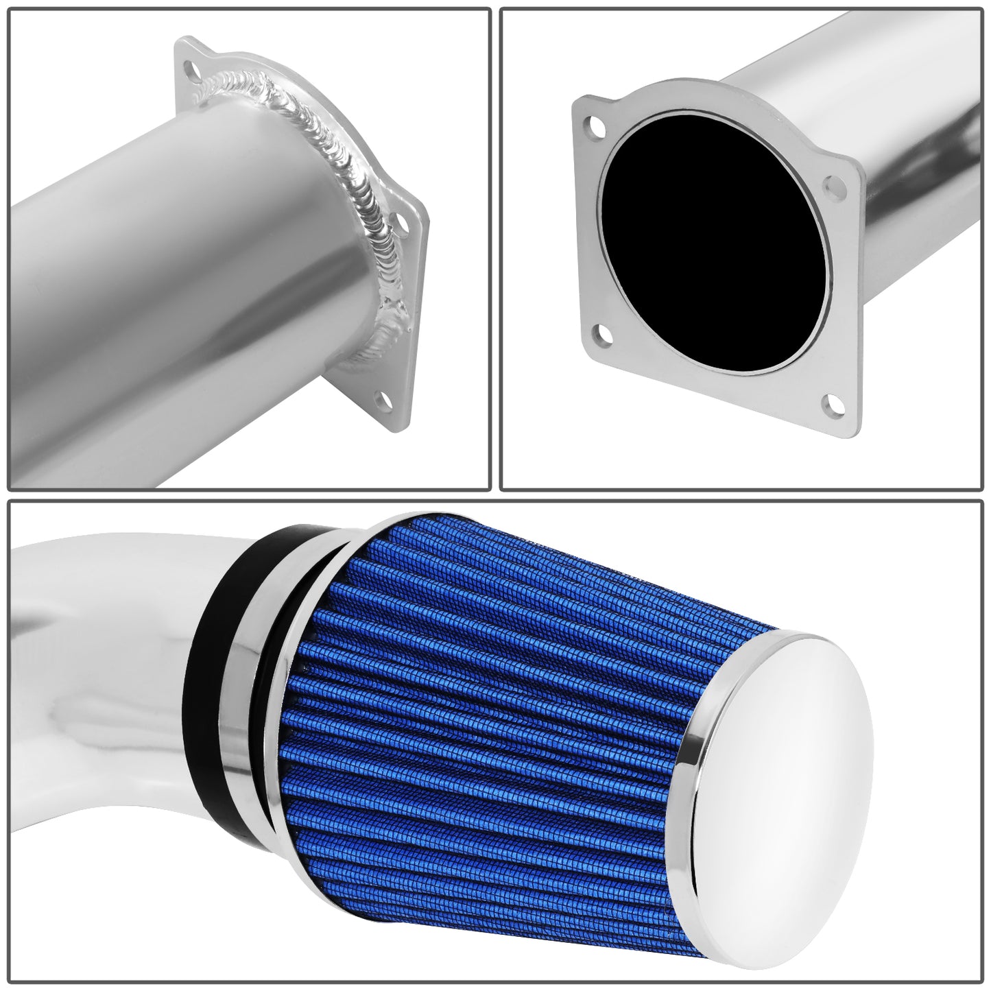 FILTRO DE AIRE ALTO FLUJO HEAT SHIELD - 99-04 MUSTANG 3.8L V6 - ALUMINUM PIPING - BLUE FILTER