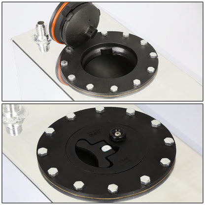 TANQUE DE GASOLINA FUEL CELL - GAS TANK - 4 GALLON - BOTTOM-FEED - ALUMINUM - BOTTOM-FEED - BLACK CAP - POLISHED