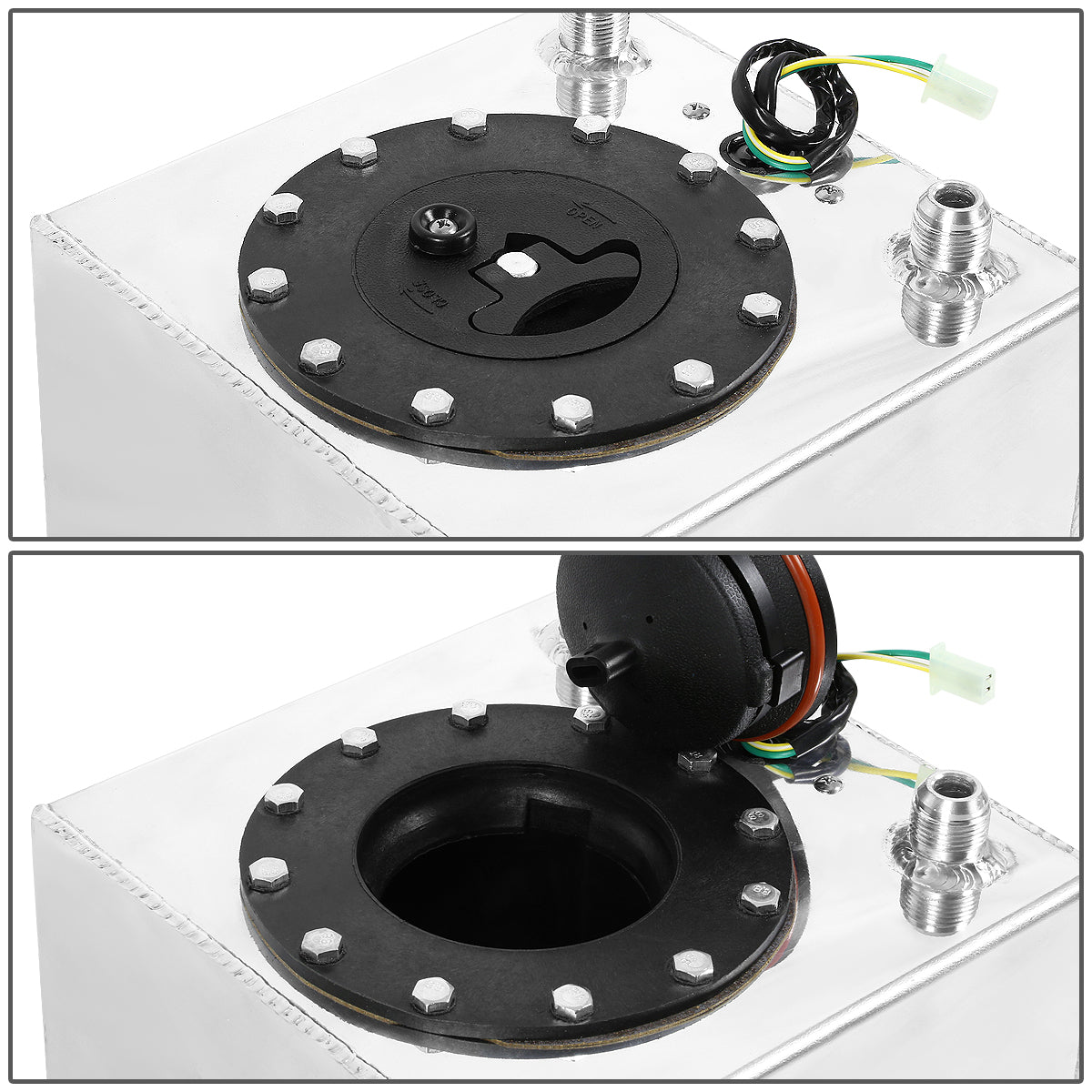 TANQUE DE GASOLINA FUEL CELL - GAS TANK WITH LEVEL SENDER - 2.5 GALLON - ALUMINUM - BLACK CAP - POLISHED