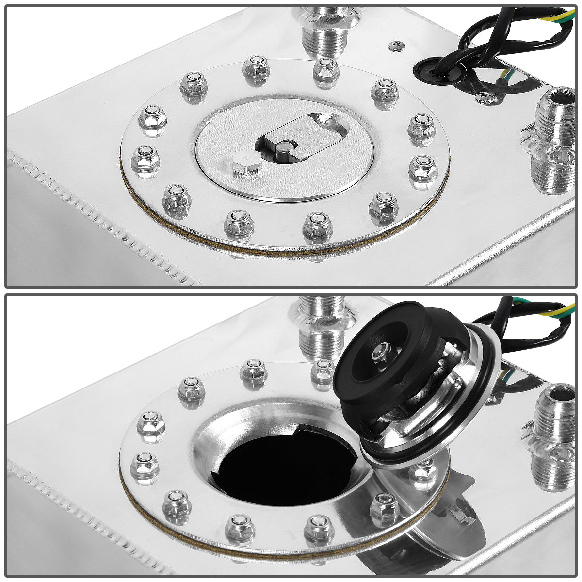 TANQUE DE GASOLINA FUEL CELL - GAS TANK WITH LEVEL SENDER - 2.5 GALLON - ALUMINUM - POLISHED CAP - POLISHED