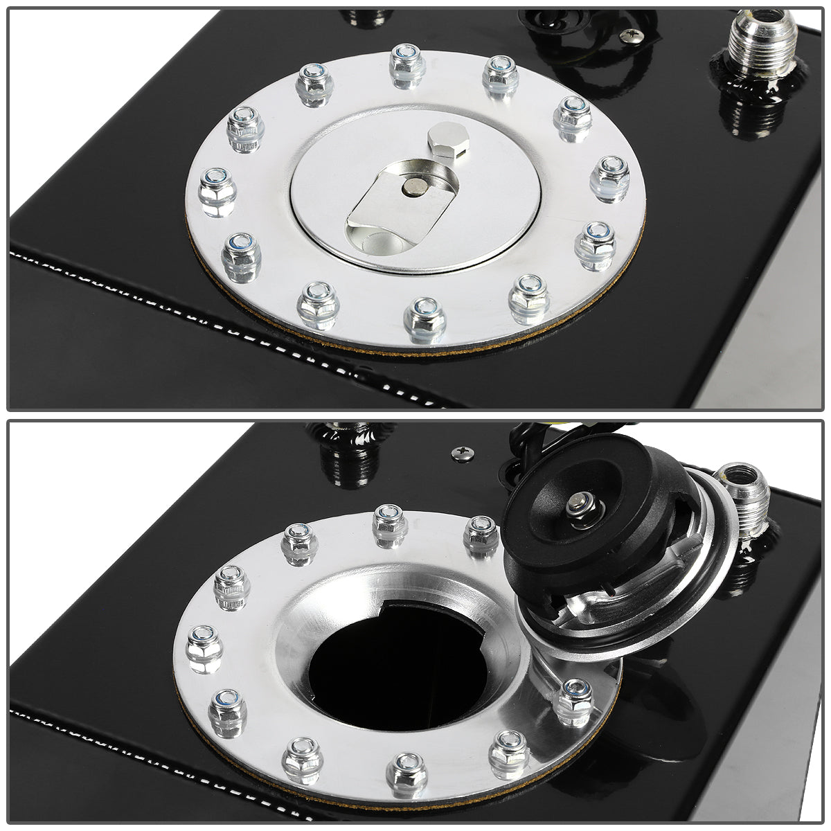 TANQUE DE GASOLINA FUEL CELL - GAS TANK WITH LEVEL SENDER - 2.5 GALLON - ALUMINUM - POLISHED CAP - BLACK