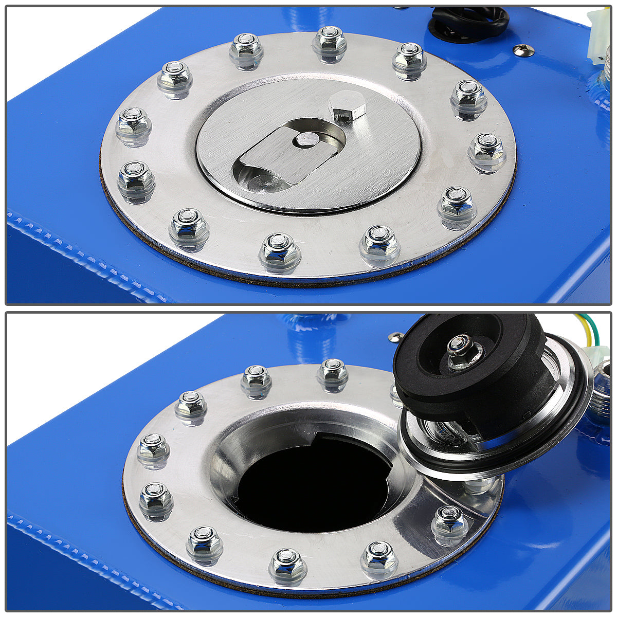 TANQUE DE GASOLINA FUEL CELL - GAS TANK WITH LEVEL SENDER - 2.5 GALLON - ALUMINUM - POLISHED CAP - BLUE
