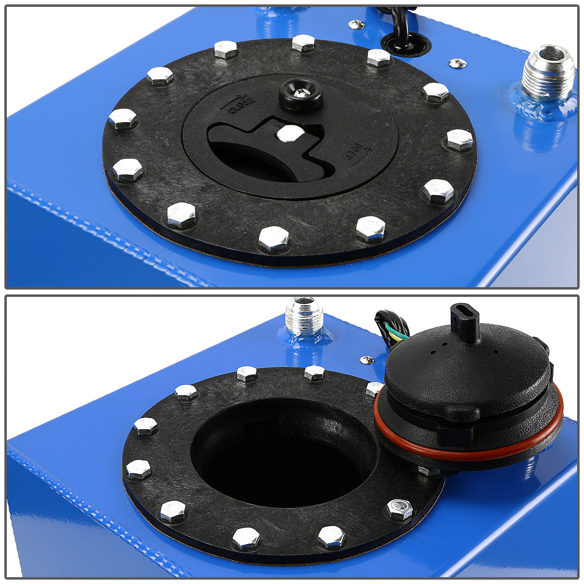 TANQUE DE GASOLINA FUEL CELL - GAS TANK WITH LEVEL SENDER - 2.5 GALLON - ALUMINUM - BLACK CAP - BLUE