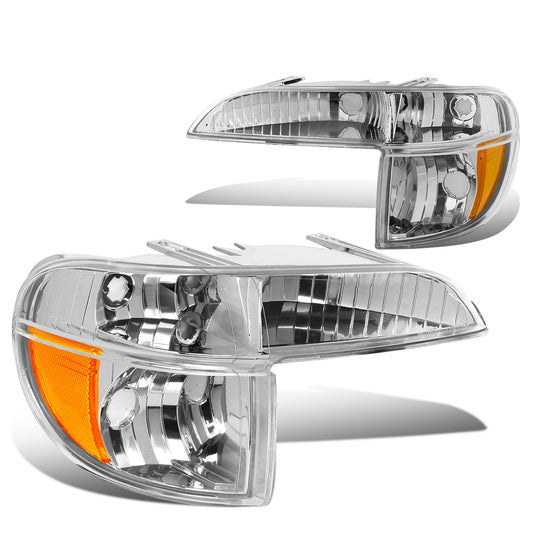 CUARTOS LUZ 95-01 FORD EXPLORER / 1997 MERCURY MOUNTAINEER - 2PC - CHROME HOUSING / AMBER CORNER