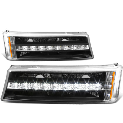 CUARTOS LUZ 03-06 CHEVY SILVERADO 1500 , 2500 , 3500 , HD MODELS, CHEVY AVALANCHE - LED DRL - FITS AVALANCHE MODELS W/O BODY CLADDING - BLACK HOUSING / AMBER CORNER