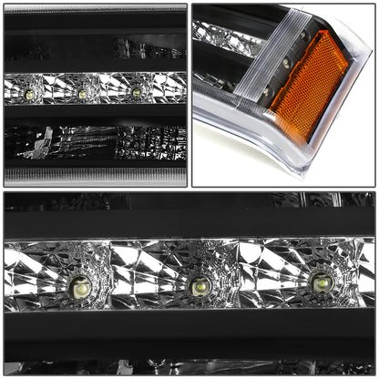 CUARTOS LUZ 03-06 CHEVY SILVERADO 1500 , 2500 , 3500 , HD MODELS, CHEVY AVALANCHE - LED DRL - FITS AVALANCHE MODELS W/O BODY CLADDING - BLACK HOUSING / AMBER CORNER