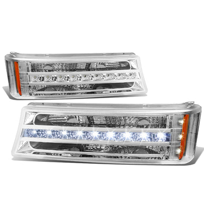 CUARTOS LUZ 03-06 CHEVY SILVERADO 1500 , 2500 , 3500 , HD MODELS, CHEVY AVALANCHE - LED DRL - FITS AVALANCHE MODELS W/O BODY CLADDING - CHROME HOUSING / AMBER CORNER