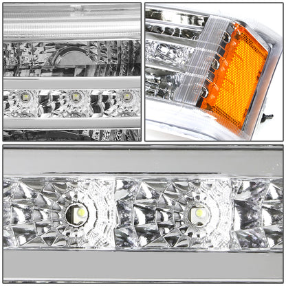 CUARTOS LUZ 03-06 CHEVY SILVERADO 1500 , 2500 , 3500 , HD MODELS, CHEVY AVALANCHE - LED DRL - FITS AVALANCHE MODELS W/O BODY CLADDING - CHROME HOUSING / AMBER CORNER