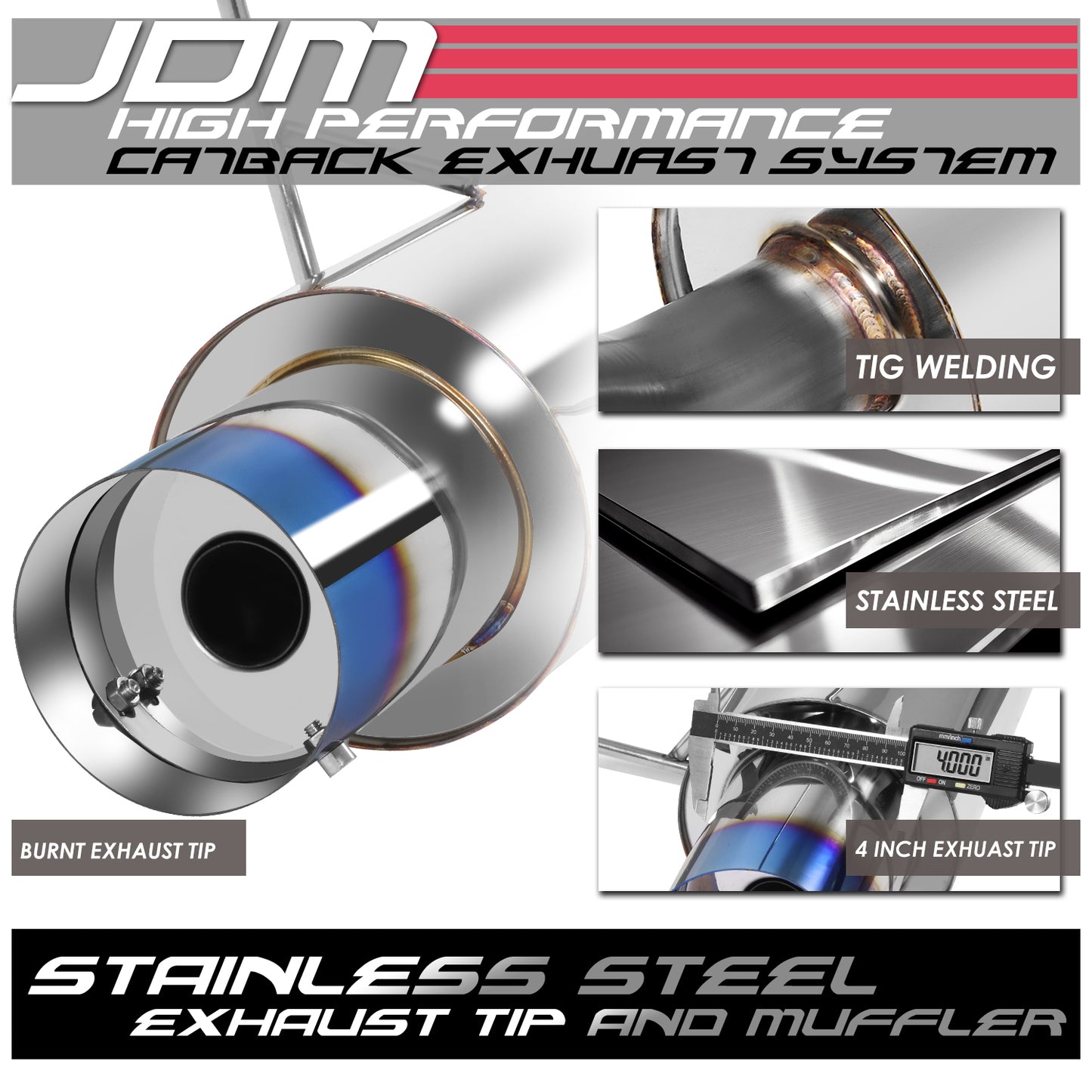 TUBERIA CATBACK CATBACK - 02-06 ACURA RSX NON-S SYSTEM - SINGLE BURNT TIP - STAINLESS STEEL