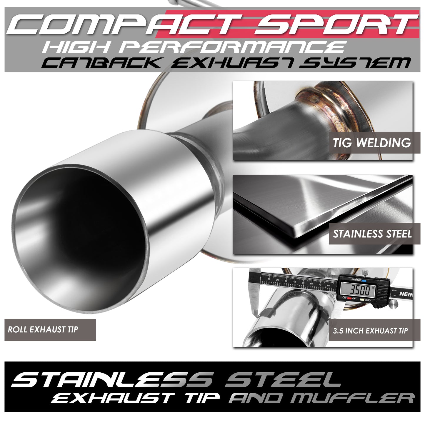 TUBERIA CATBACK CATBACK - 05-10 CHEVY COBALT / 07-10 PONTIAC G5 2.2L - SINGLE ROLLED TIP - STAINLESS STEEL