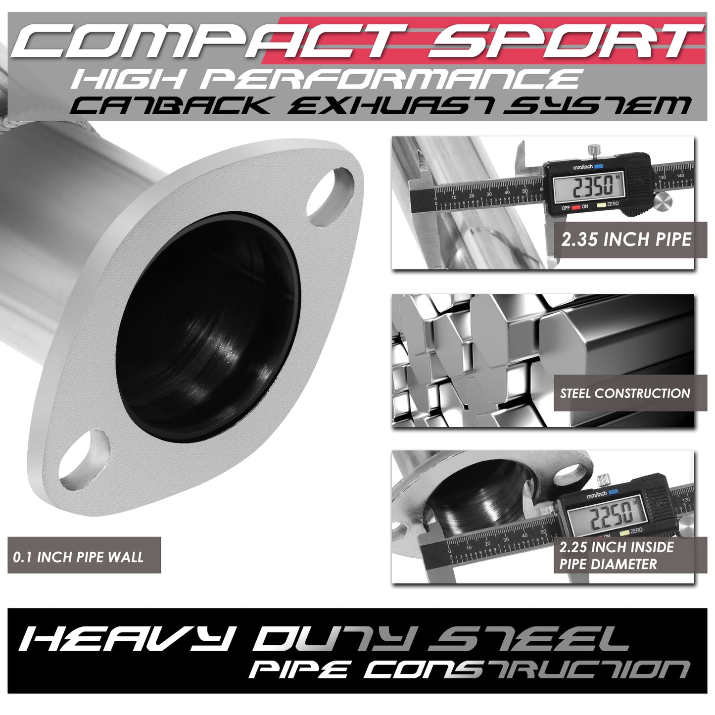 TUBERIA CATBACK CATBACK - 05-10 CHEVY COBALT / 07-10 PONTIAC G5 2.2L - SINGLE ROLLED TIP - STAINLESS STEEL