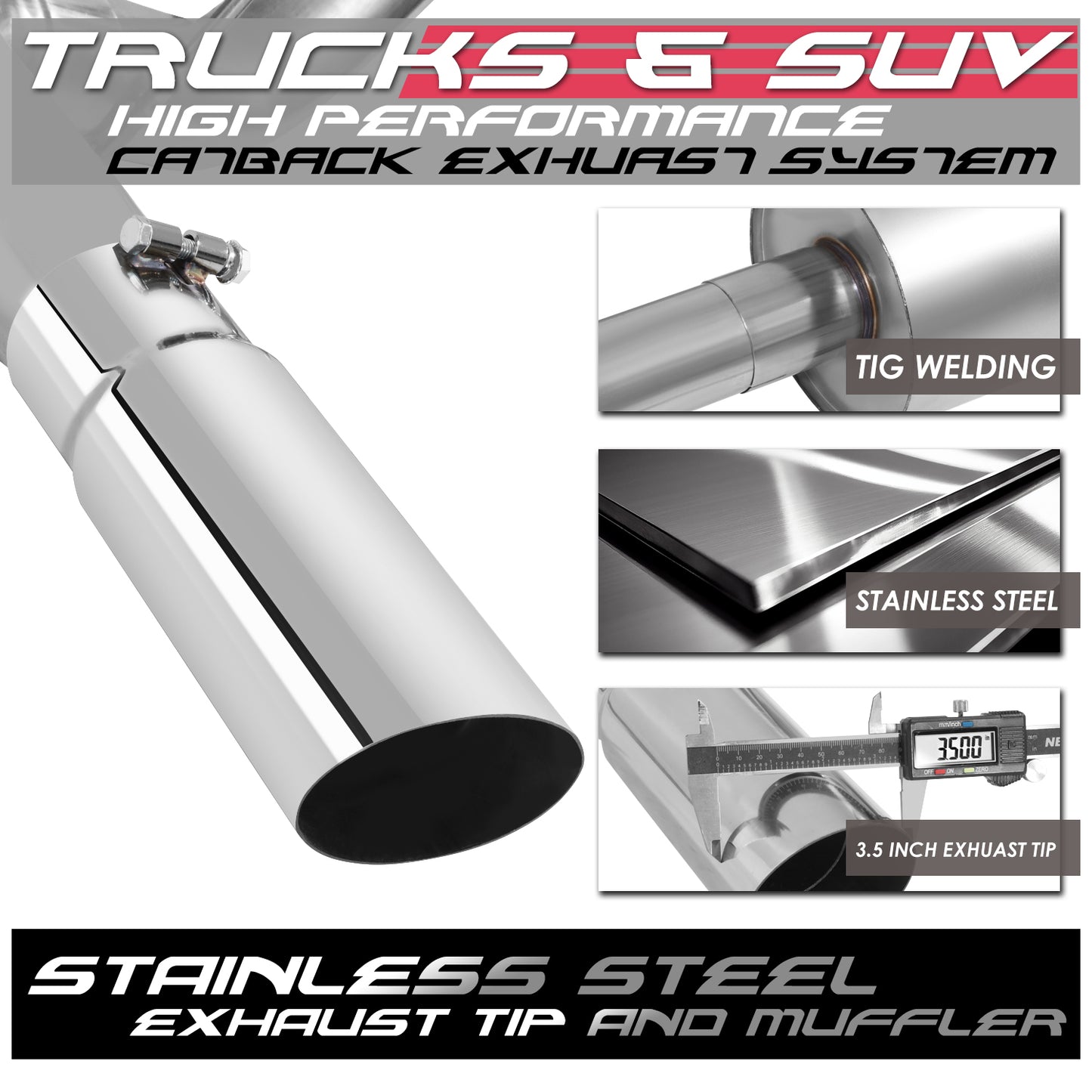 TUBERIA CATBACK CATBACK - 98-01 DODGE RAM 1500, 2500, 3500 - STANDARD / EXTENDED CAB 3.9L / 5.2L / 5.9L - SINGLE TIP - STAINLESS STEEL