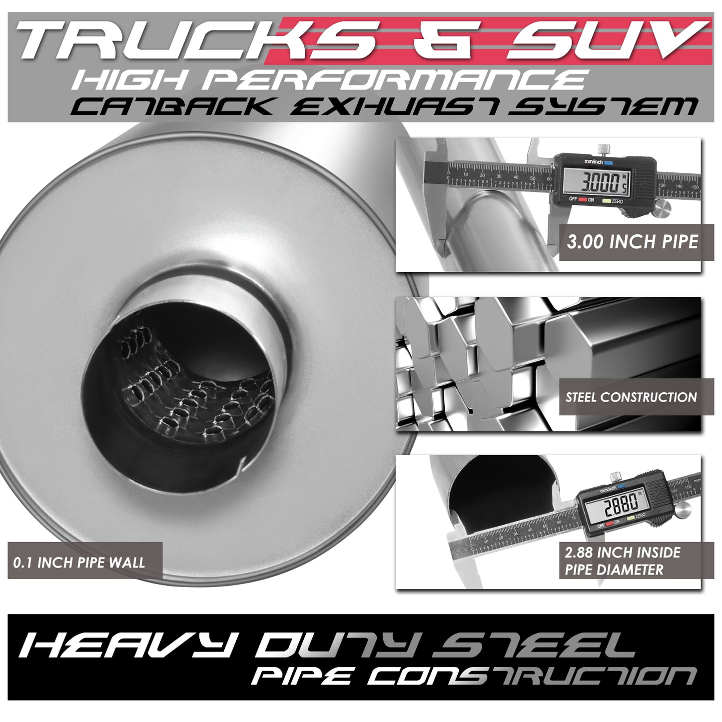 TUBERIA CATBACK CATBACK - 98-01 DODGE RAM 1500, 2500, 3500 - STANDARD / EXTENDED CAB 3.9L / 5.2L / 5.9L - SINGLE TIP - STAINLESS STEEL