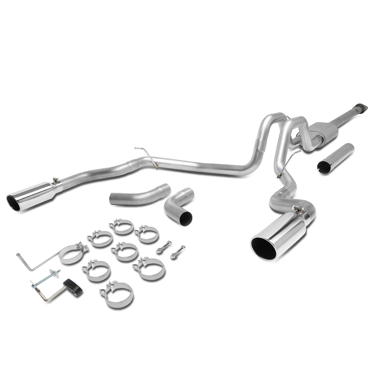TUBERIA CATBACK CATBACK - 15-19 FORD F-150 2.7 3.5 5.0 ENGINES - FITS ALL CABS & BED LENGTHS EXCEPT STANDARD CABS WITH 6.5' BEDS - DUAL TIP - STAINLESS STEEL