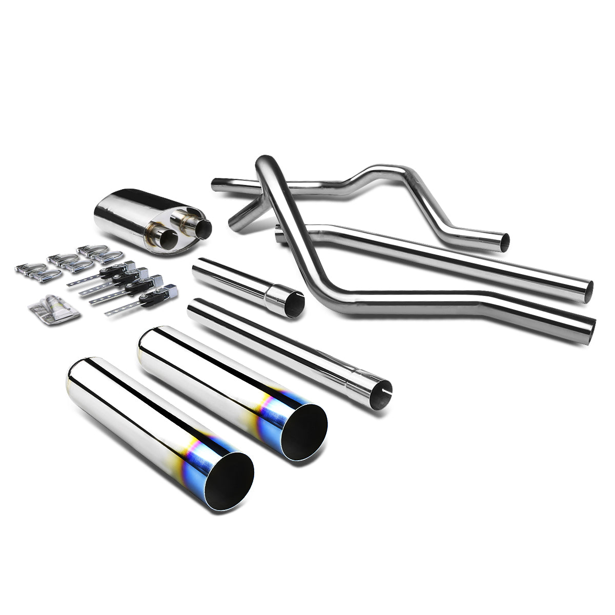 TUBERIA CATBACK CATBACK - 04-08 FORD F-150 4.6L / 5.4L V8 - TYPE-1 - DUAL BURNT TIP - STAINLESS STEEL