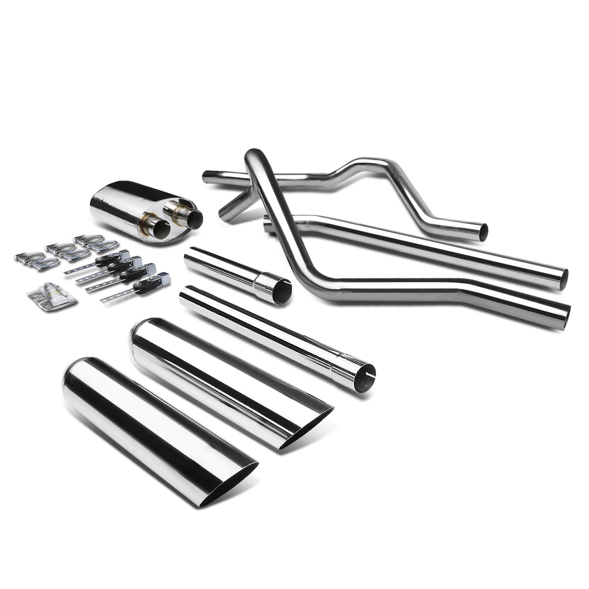 TUBERIA CATBACK CATBACK - 04-10 FORD F-150 4.6L/ 5.4L V8 - EXTENDED/CREW CAB - TYPE-2 - DUAL TIP - STAINLESS STEEL