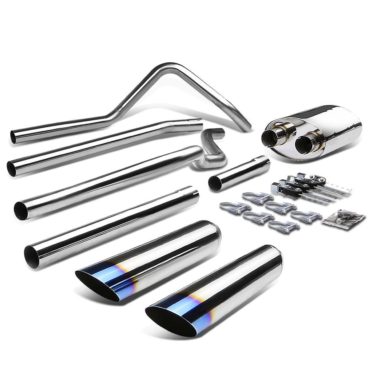 TUBERIA CATBACK CATBACK - 04-10 FORD F-150 4.6L/ 5.4L V8 - EXTENDED/CREW CAB - TYPE-2 - DUAL BURNT TIP - STAINLESS STEEL