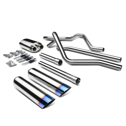 TUBERIA CATBACK CATBACK - 04-10 FORD F-150 4.6L/ 5.4L V8 - EXTENDED/CREW CAB - TYPE-2 - DUAL BURNT TIP - STAINLESS STEEL