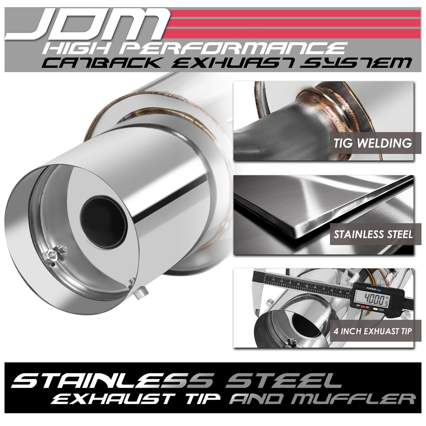 TUBERIA CATBACK CATBACK - 99-03 MITSUBISHI GALANT 4CYL - SINGLE TIP - STAINLESS STEEL