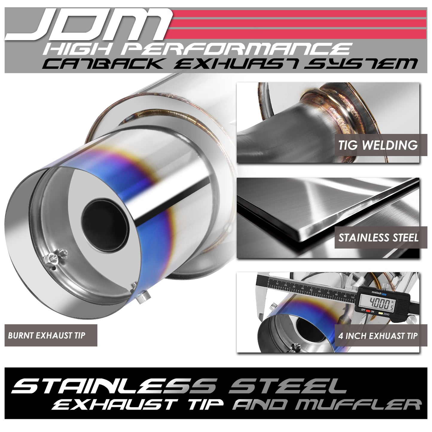 TUBERIA CATBACK CATBACK - 99-03 MITSUBISHI GALANT 4CYL - SINGLE BURNT TIP - STAINLESS STEEL