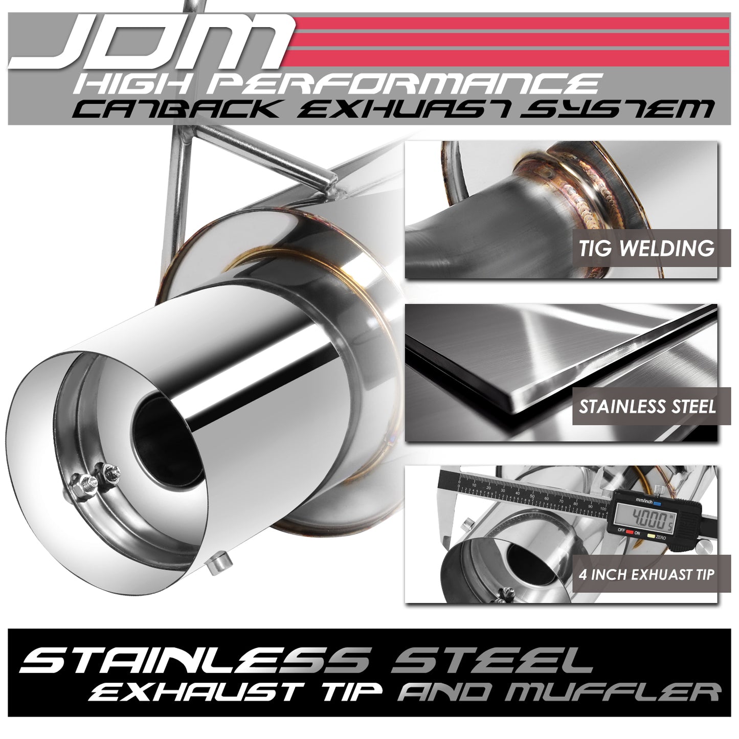 TUBERIA CATBACK CATBACK - 93-97 HONDA DEL SOL - SINGLE TIP - STAINLESS STEEL