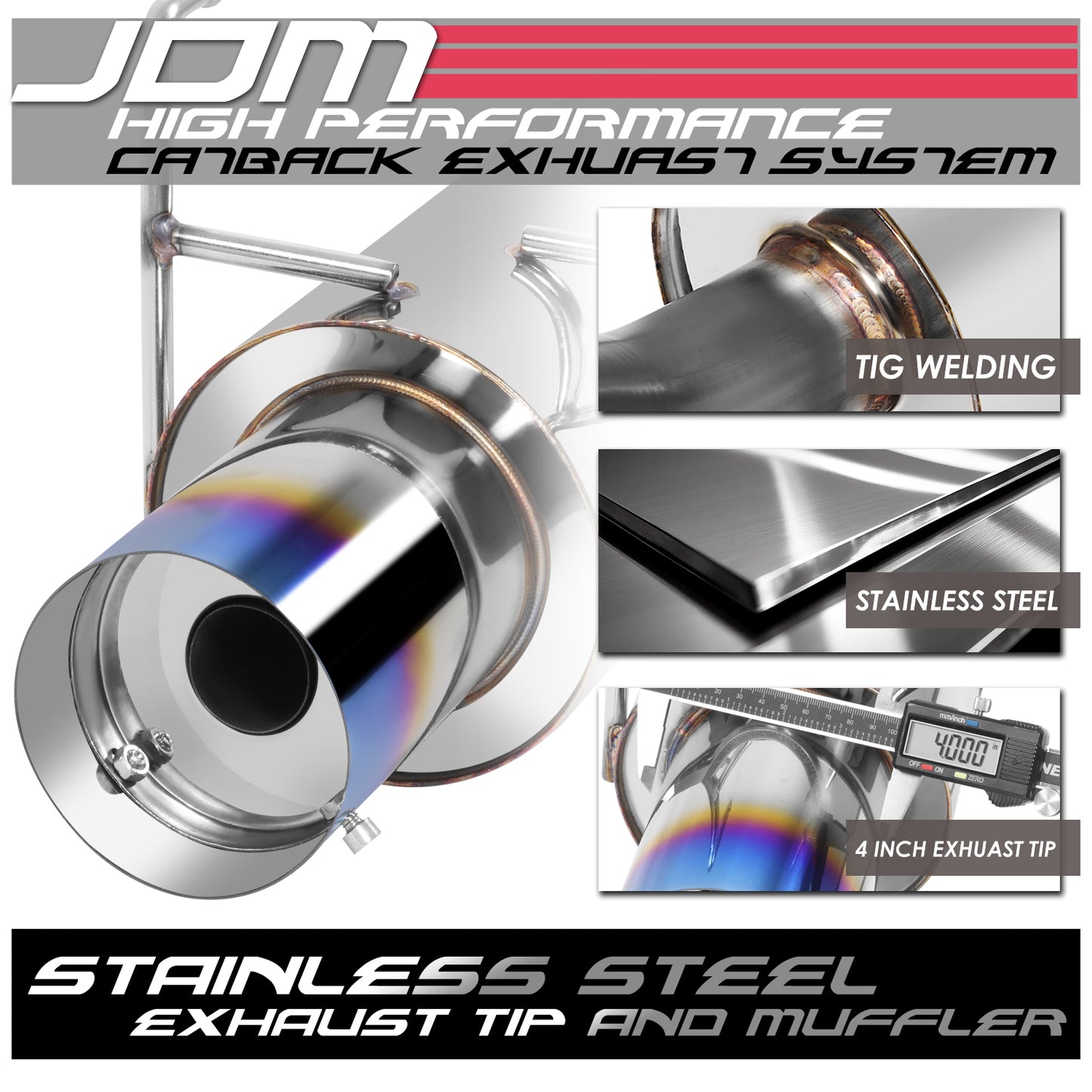 TUBERIA CATBACK CATBACK - 93-97 HONDA DEL SOL - SINGLE BURNT TIP - STAINLESS STEEL