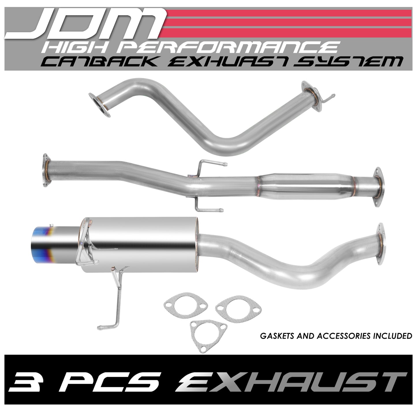 TUBERIA CATBACK CATBACK - 93-97 HONDA DEL SOL - SINGLE BURNT TIP - STAINLESS STEEL