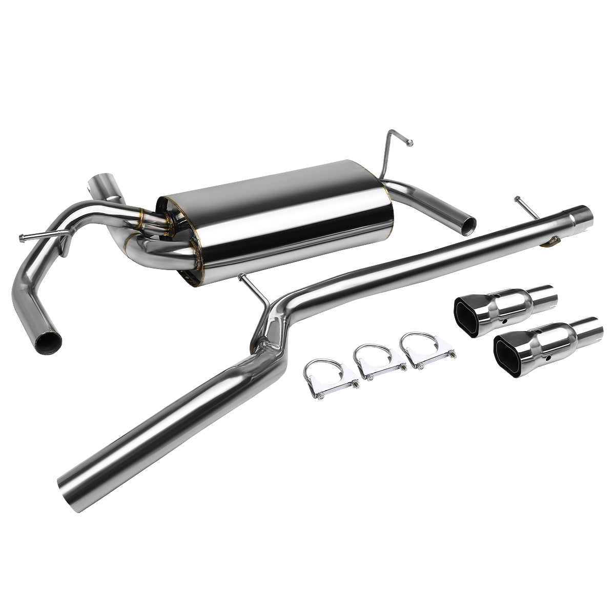 TUBERIA CATBACK CATBACK - 07-16 JEEP WRANGLER 2DR 4WD - DUAL SQUARE ROLLED TIP - STAINLESS STEEL