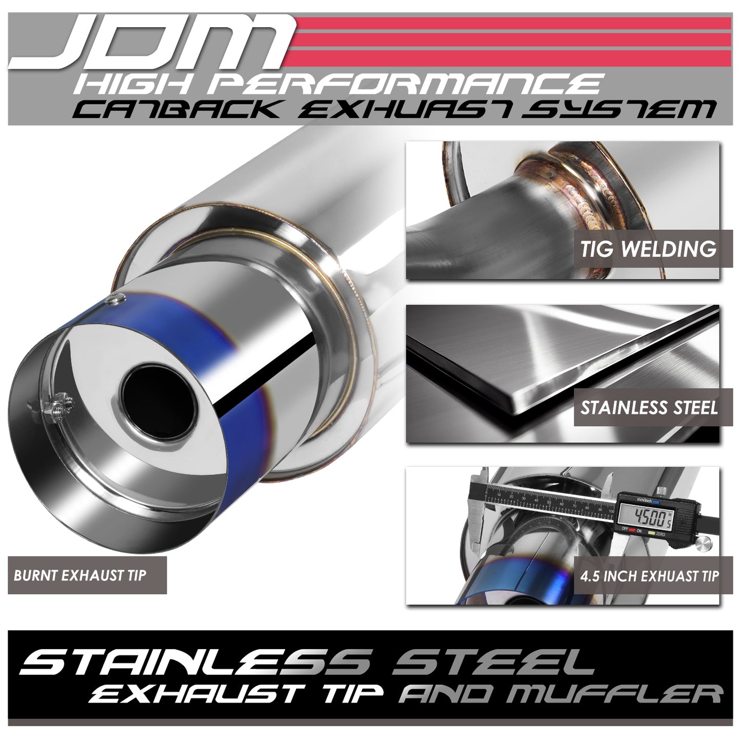 TUBERIA CATBACK CATBACK - 95-99 MITSUBISHI ECLIPSE NON TURBO - SINGLE BURNT TIP - STAINLESS STEEL