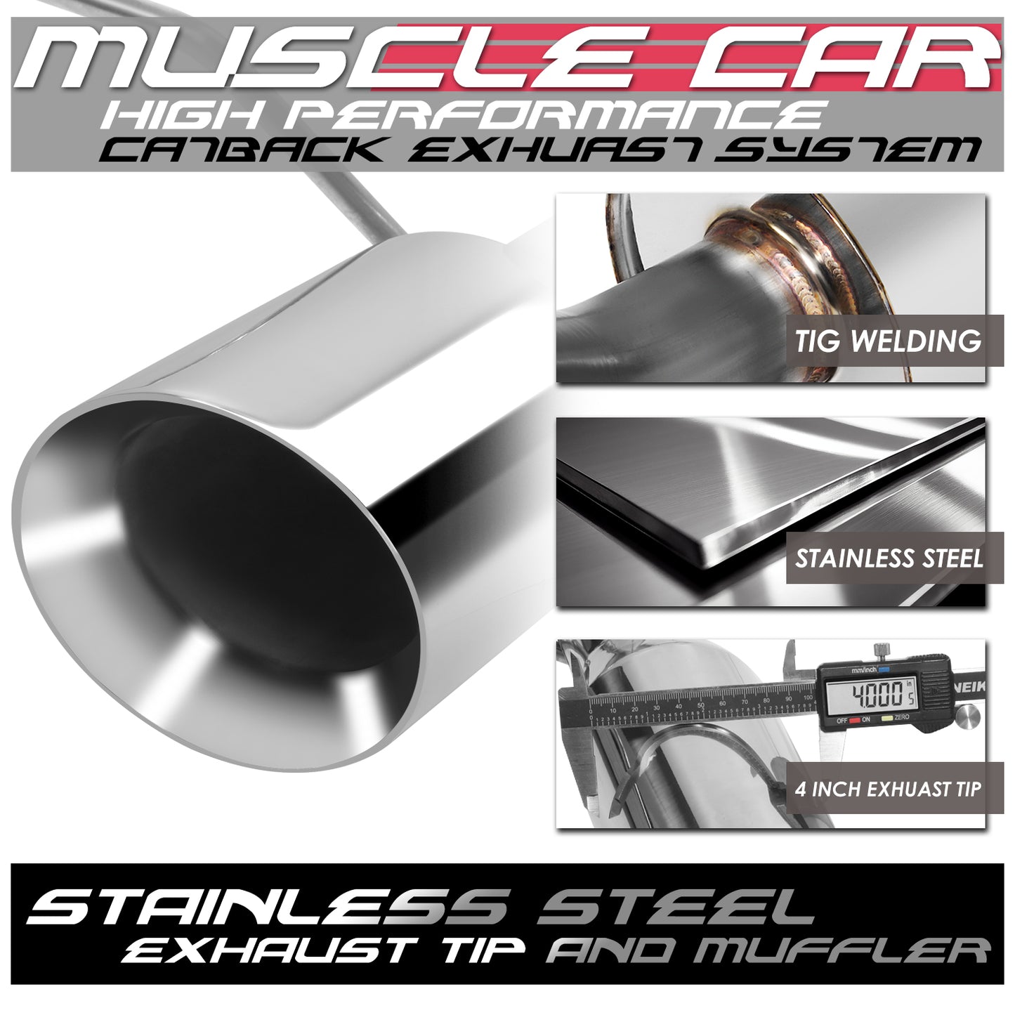 TUBERIA CATBACK AXELBACK - 11-14 FORD MUSTANG 5.0L 5.4L - DUAL ROLLED TIP - STAINLESS STEEL