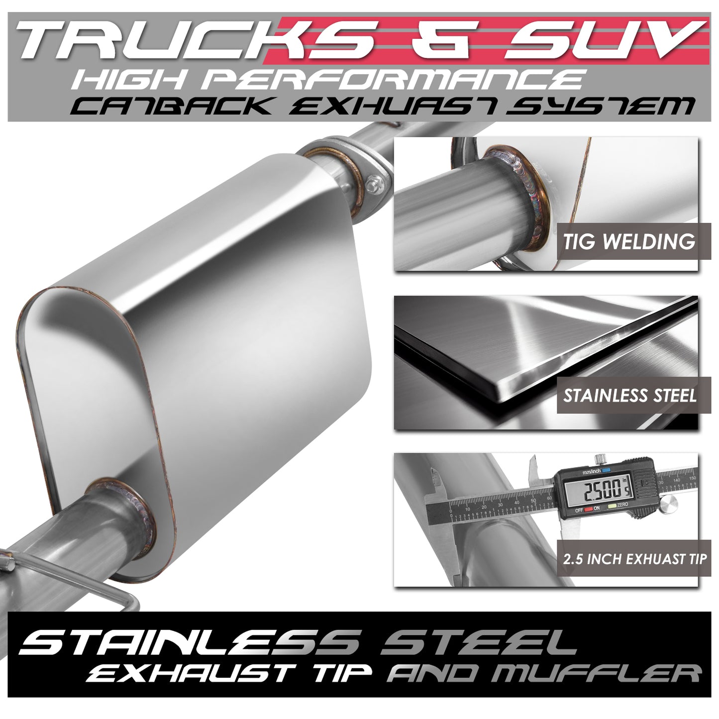 TUBERIA CATBACK CATBACK - 13-15 TOYOTA TACOMA CREW / EXTENDED CAB 2.7L WITH 5/6FT BED - SINGLE TIP - STAINLESS STEEL