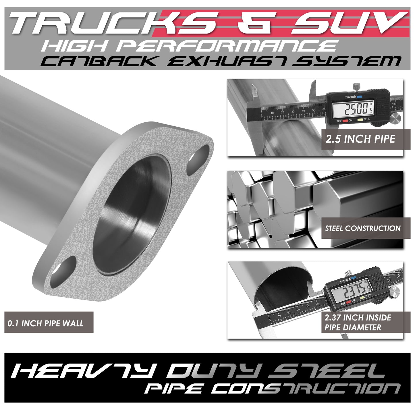 TUBERIA CATBACK CATBACK - 13-15 TOYOTA TACOMA CREW / EXTENDED CAB 2.7L WITH 5/6FT BED - SINGLE TIP - STAINLESS STEEL