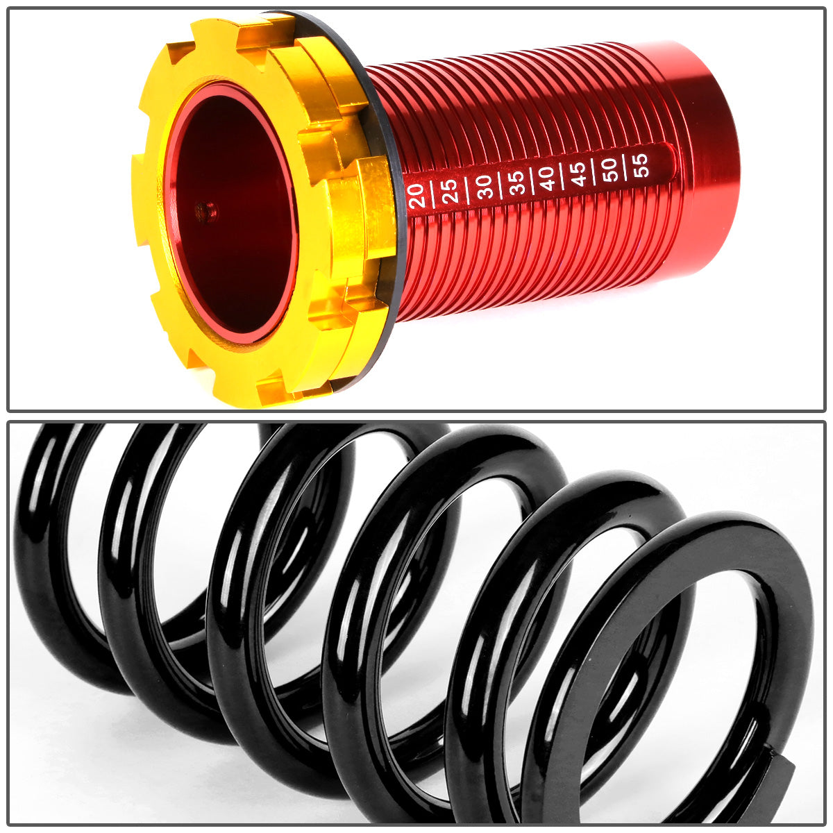 COILOVER 88-00 HONDA CIVIC / 88-91 CRX / 93-97 DEL SOL / 90-01 INTEGRA - SCALE - RED SLEEVES / GOLD TOP / BLACK SPRING