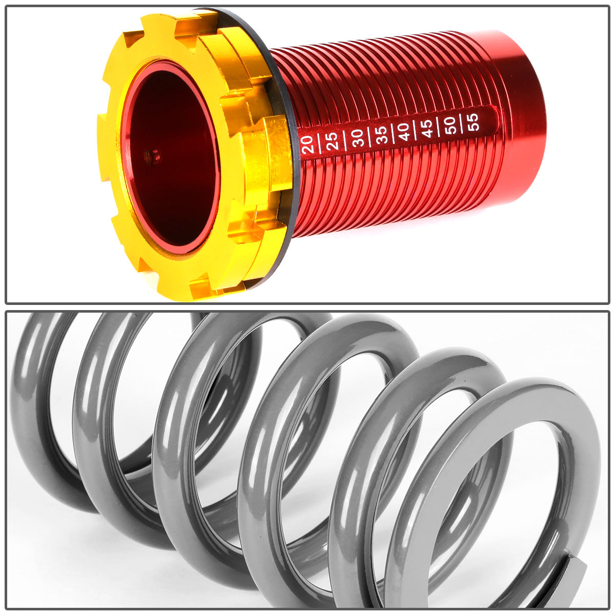 COILOVER 88-00 HONDA CIVIC / 88-91 CRX / 93-97 DEL SOL / 90-01 INTEGRA - SCALE - RED SLEEVES / GOLD TOP / SILVER SPRING