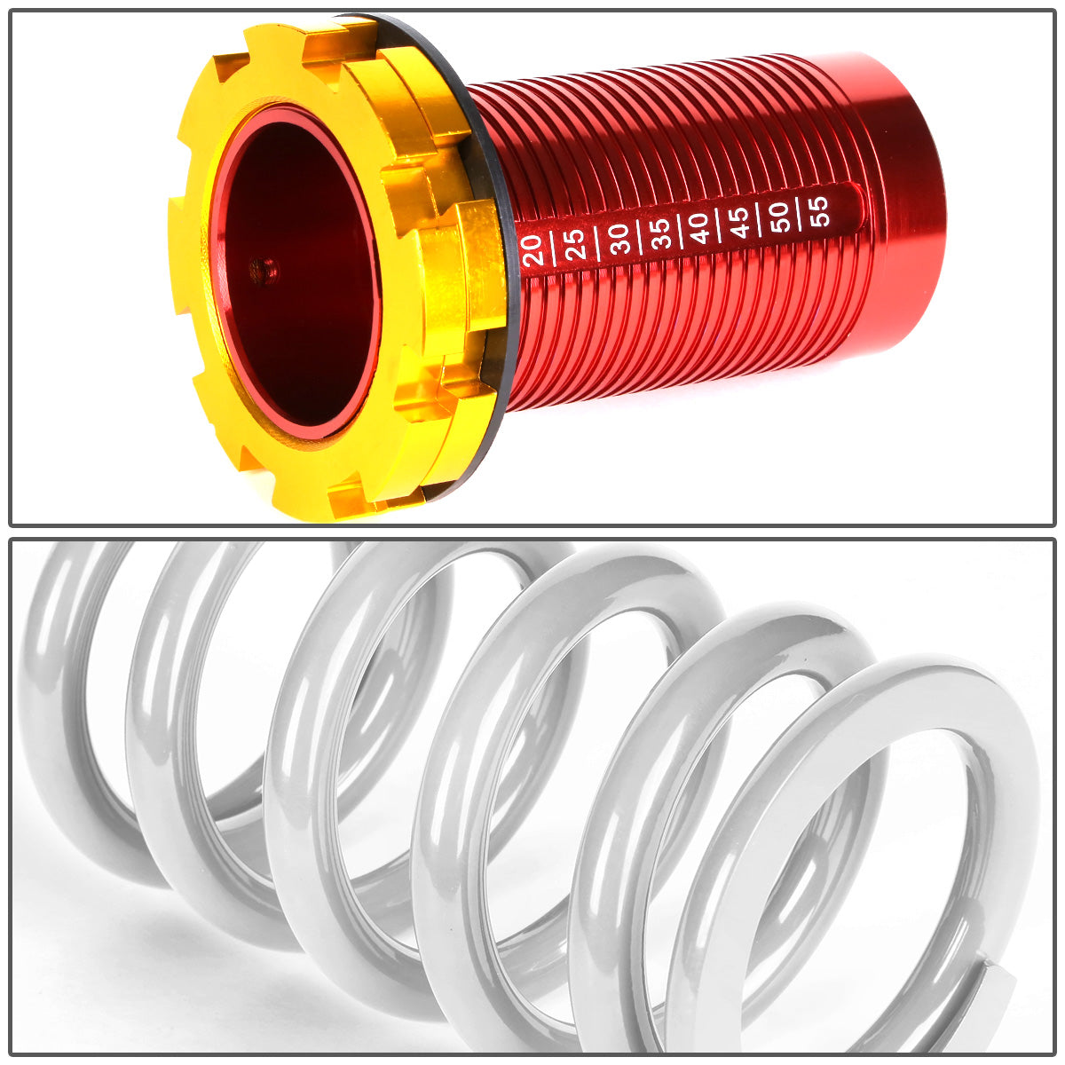 COILOVER 88-00 HONDA CIVIC / 88-91 CRX / 93-97 DEL SOL / 90-01 INTEGRA - SCALE - RED SLEEVES / GOLD TOP / WHITE SPRING