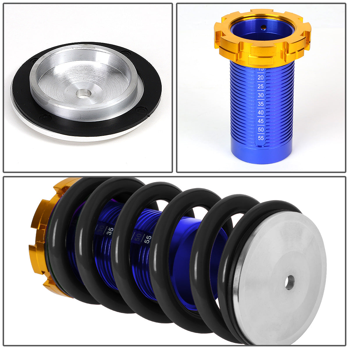 COILOVER 88-00 HONDA CIVIC / 88-91 CRX / 93-97 DEL SOL / 90-01 INTEGRA - SCALE - BLUE SLEEVES / GOLD TOP / BLACK SPRING