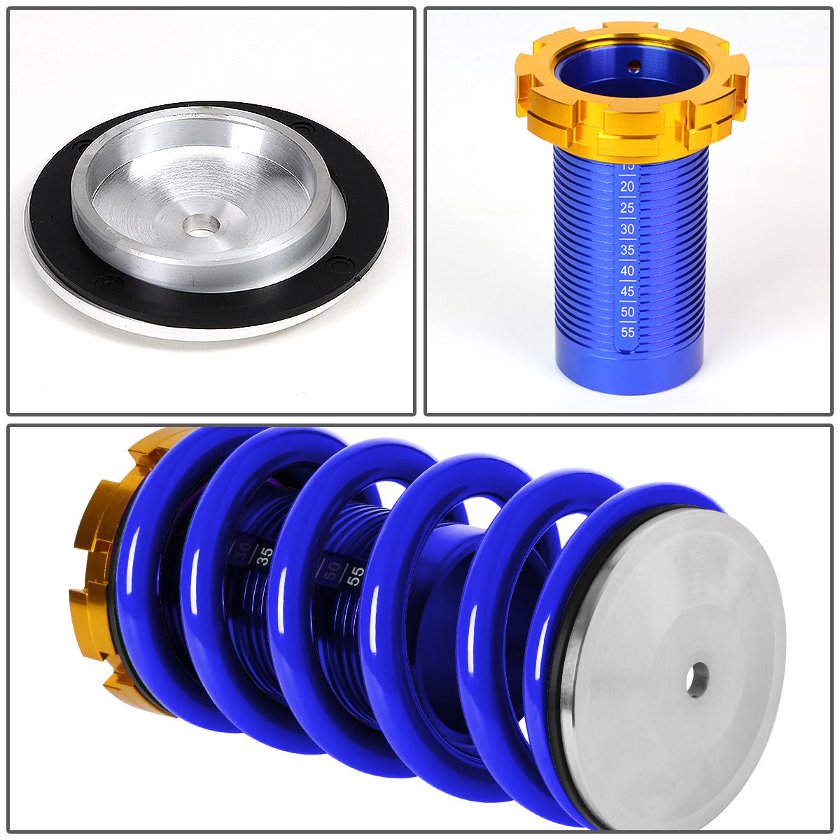 COILOVER 88-00 HONDA CIVIC / 88-91 CRX / 93-97 DEL SOL / 90-01 INTEGRA  - SCALE - BLUE SLEEVES / GOLD TOP / BLUE SPRING