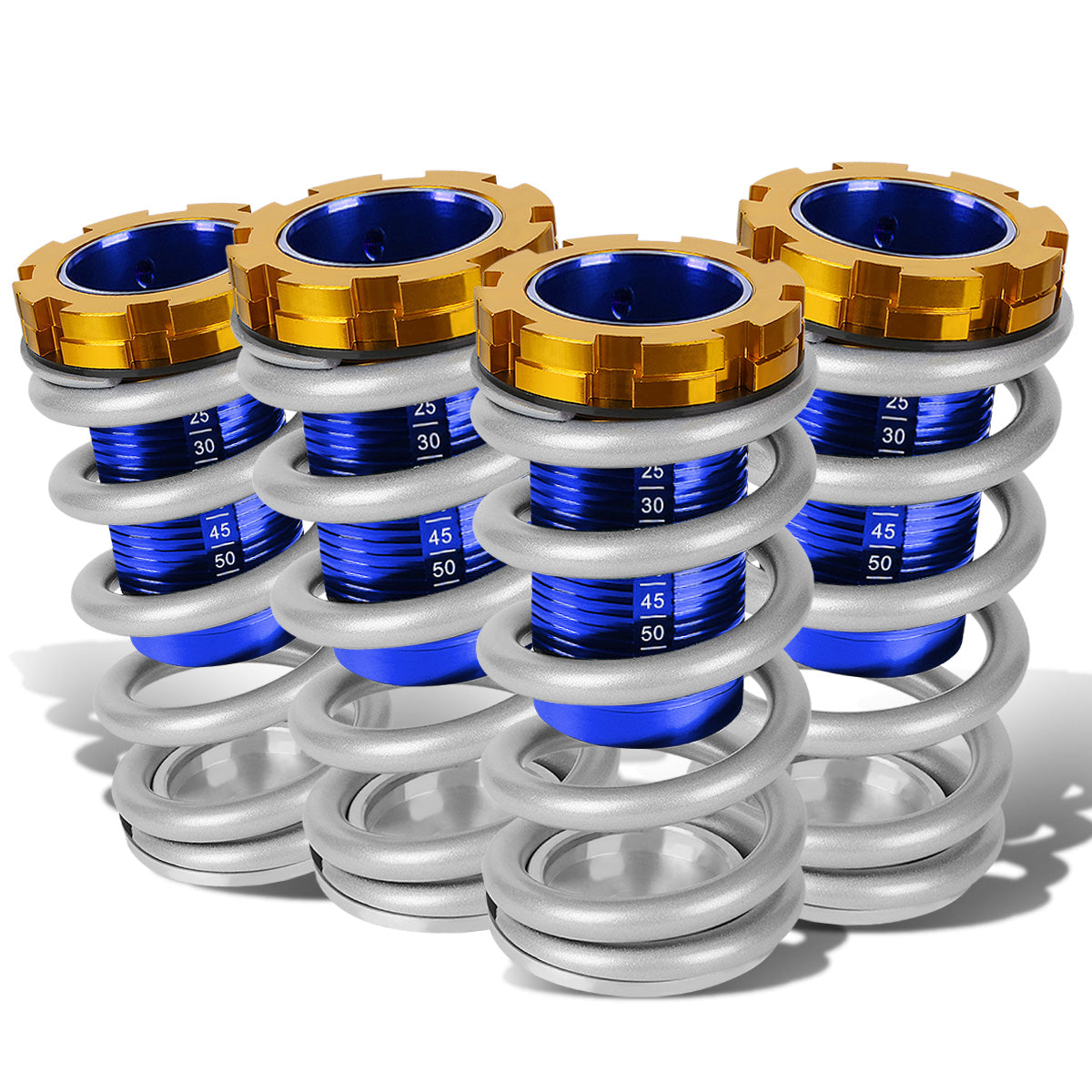 COILOVER 88-00 HONDA CIVIC / 88-91 CRX / 93-97 DEL SOL / 90-01 INTEGRA - SCALE - BLUE SLEEVES / GOLD TOP / SILVER SPRING