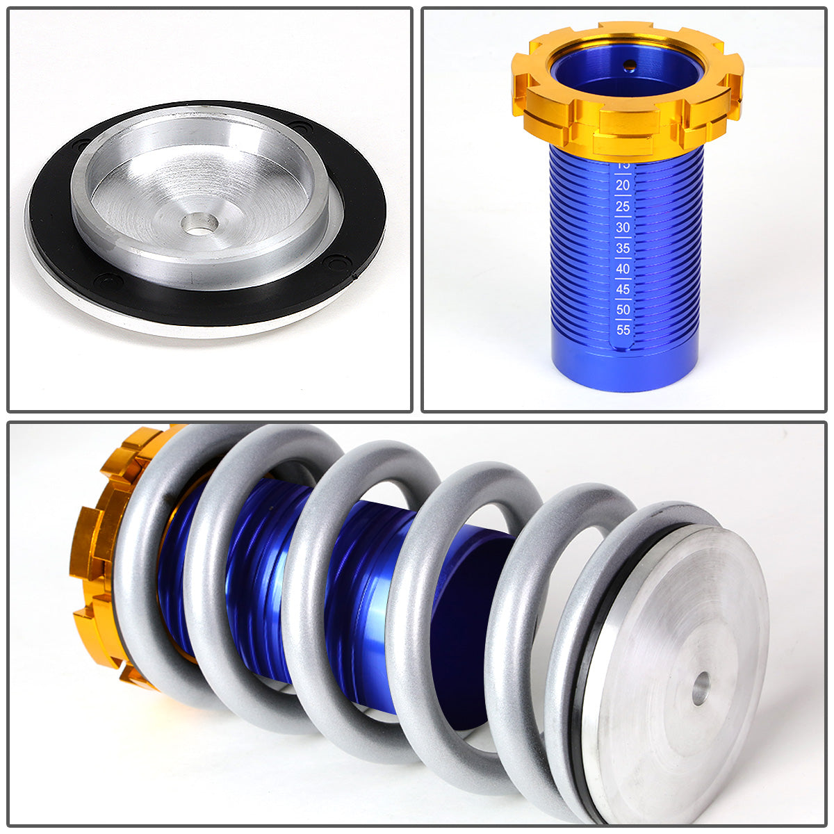 COILOVER 88-00 HONDA CIVIC / 88-91 CRX / 93-97 DEL SOL / 90-01 INTEGRA - SCALE - BLUE SLEEVES / GOLD TOP / SILVER SPRING
