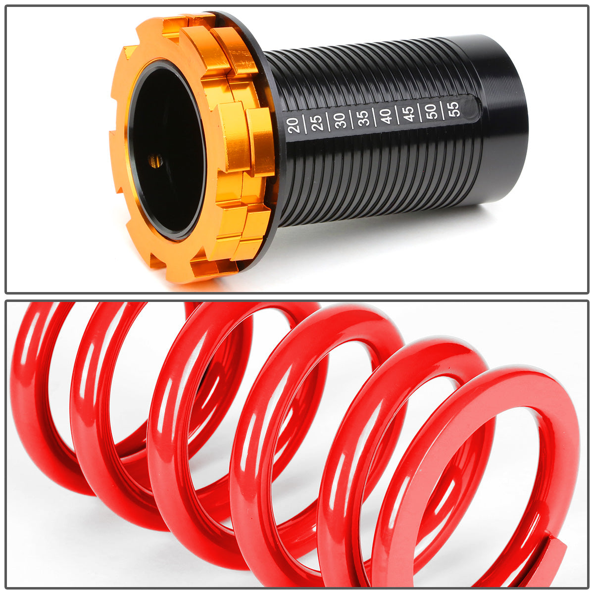 COILOVER 88-00 HONDA CIVIC / 88-91 CRX / 93-97 DEL SOL / 90-01 INTEGRA - SCALE - BLACK SLEEVES / GOLD TOP / RED SPRING