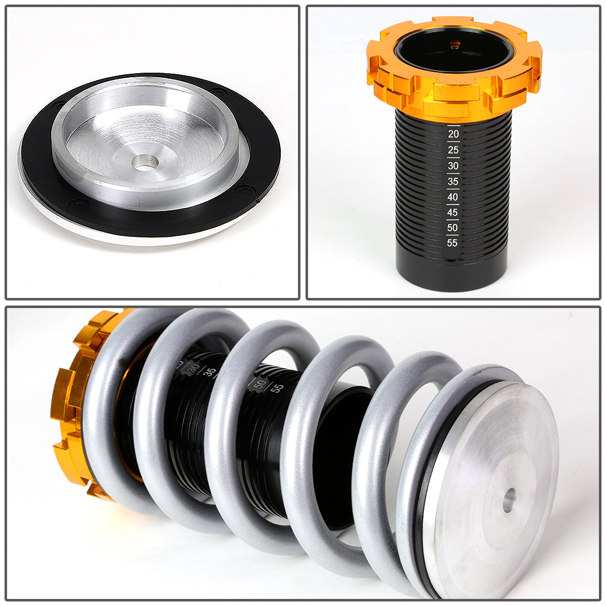 COILOVER 88-00 HONDA CIVIC / 88-91 CRX / 93-97 DEL SOL / 90-01 INTEGRA - SCALE - BLACK SLEEVES / GOLD TOP / SILVER SPRING