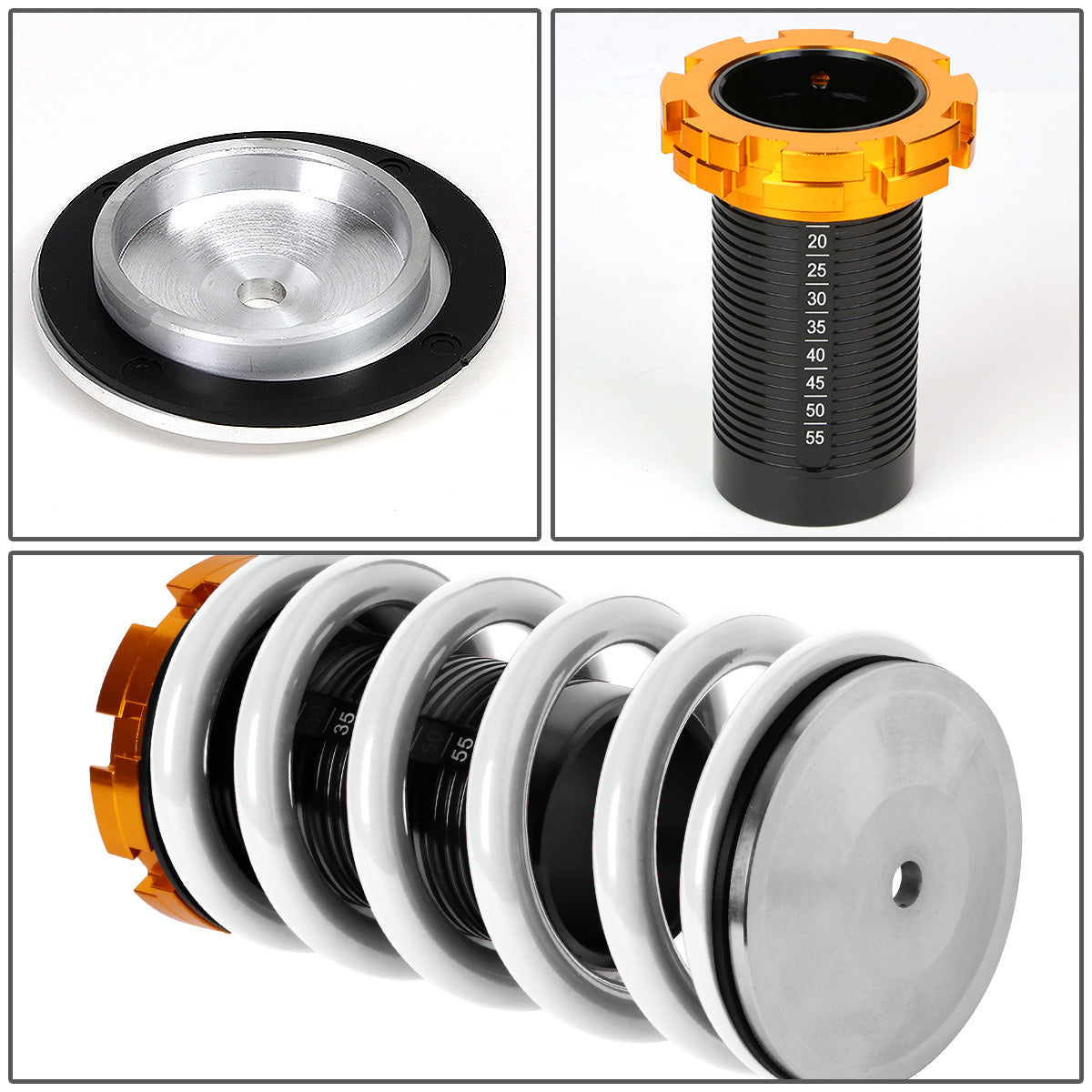 COILOVER 88-00 HONDA CIVIC / 88-91 CRX / 93-97 DEL SOL / 90-01 INTEGRA - SCALE - BLACK SLEEVES / GOLD TOP / WHITE SPRING