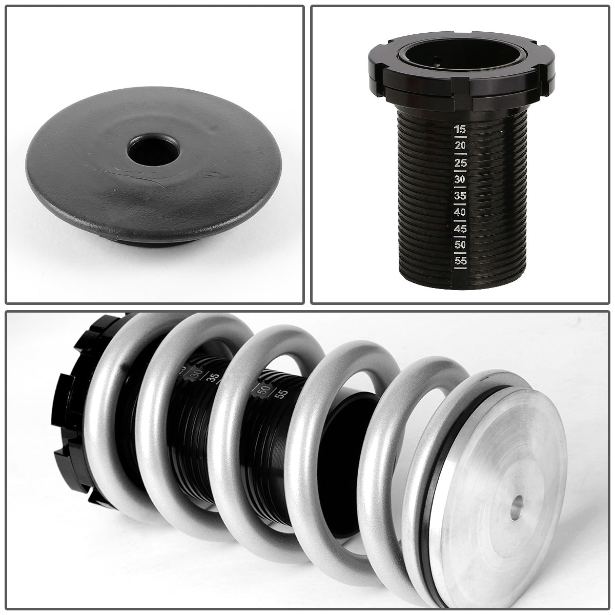 COILOVER 88-00 HONDA CIVIC / 88-91 CRX / 93-97 DEL SOL / 90-01 INTEGRA - SCALE - BLACK SLEEVES / BLACK TOP / SILVER SPRING