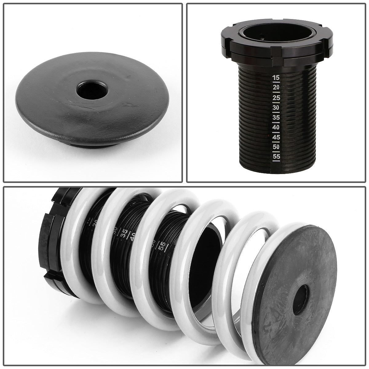 COILOVER 88-00 HONDA CIVIC / 88-91 CRX / 93-97 DEL SOL / 90-01 INTEGRA - SCALE - BLACK SLEEVES / BLACK TOP / WHITE SPRING