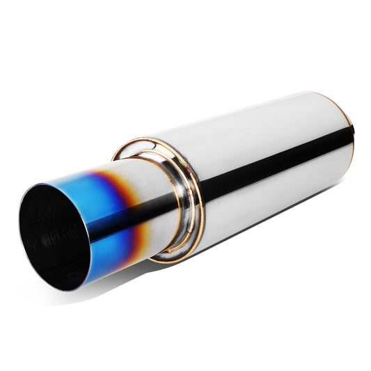 MOFLES RACING MUFFLER - TIP DIAMETER: 3.0"
TIP LENGTH: 3.5"
INLET DIAMETER: 2.0"
INLET LENGTH: 1.77"
BODY DIAMETER: 4.0"
BODY LENGTH: 9.2"
TOTAL LENGTH: 14.7" ROUND CUT / BURN TIP